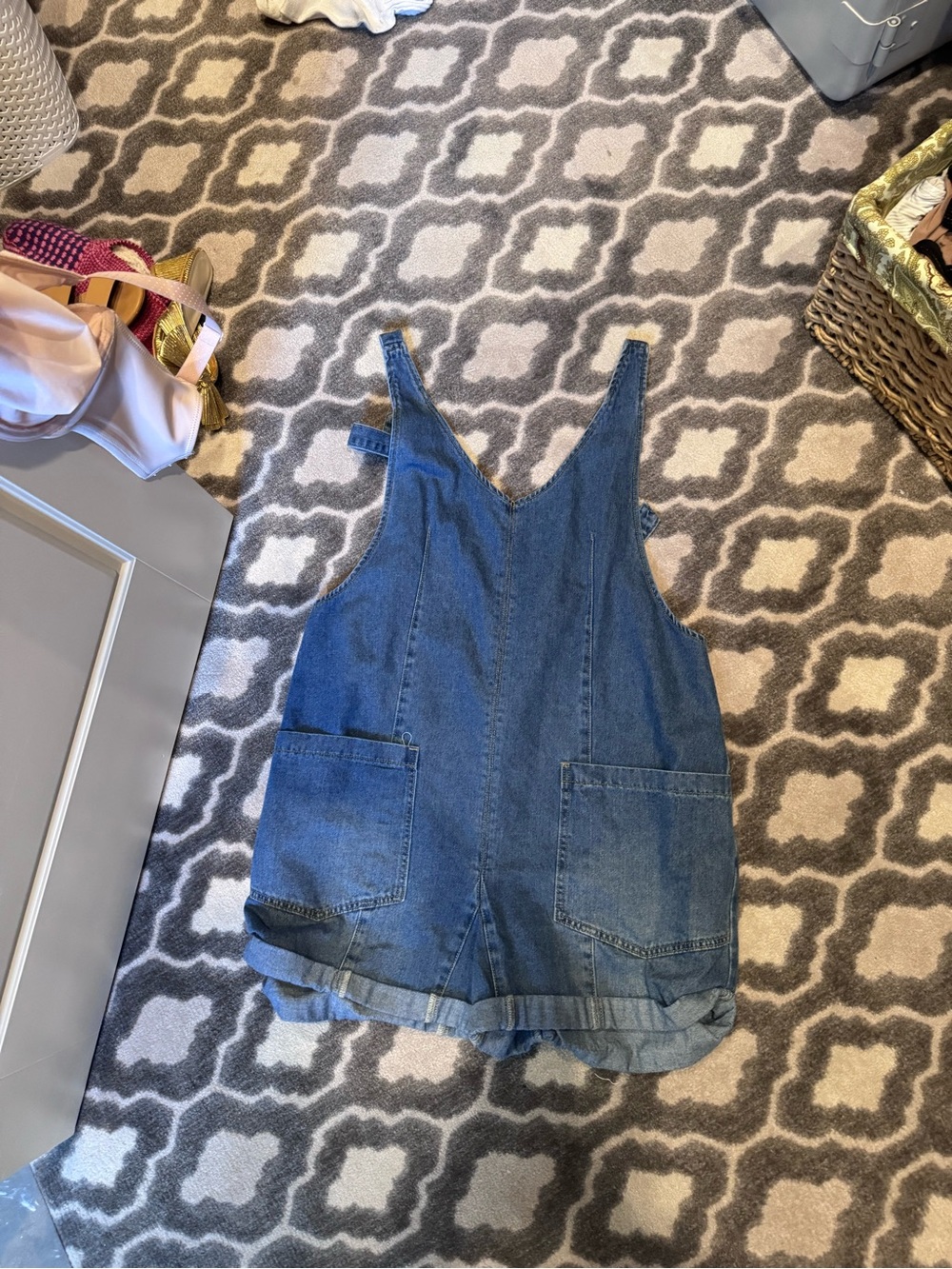 Denim Overall Romper - Blue